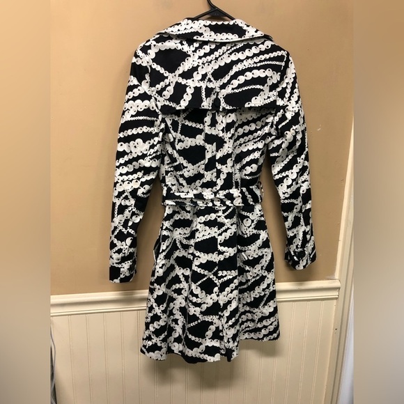 apostrophe Black White Pearl Necklace Print Trench Style Jacket Size M - Picture 2 of 6